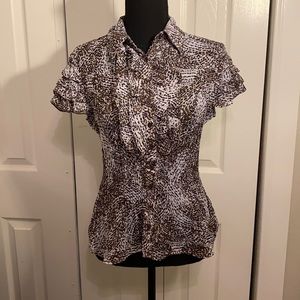 East 5th | women’s blouse | bottom down | dot print | brown-black | medium